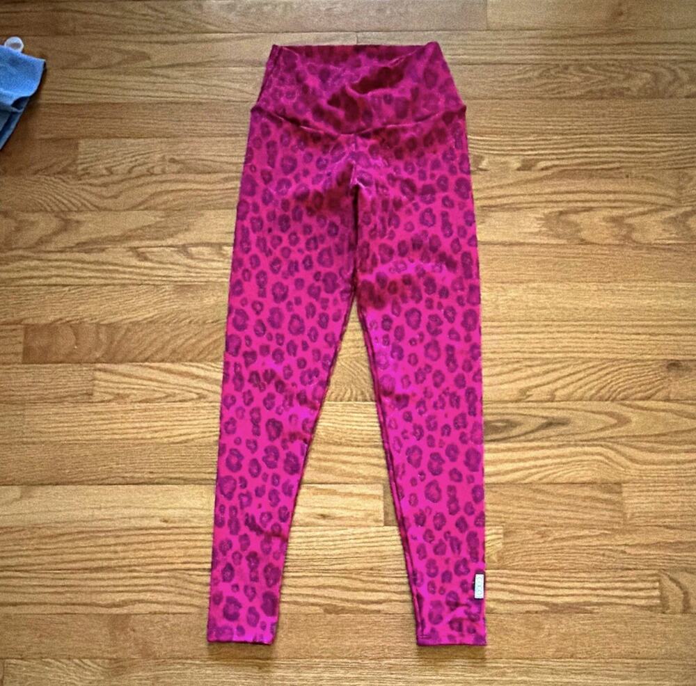 COCO on the go High Rise Pink/Black Leopard Leggings S Stretch Elastic Waist